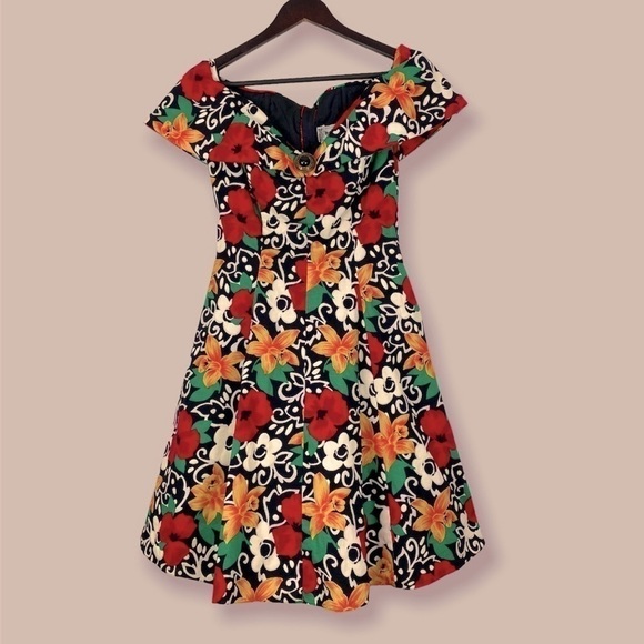 NU MODE Vintage Pin Up Style Floral Off The Shoulder Collar Dress Size 9/10 - Picture 12 of 15